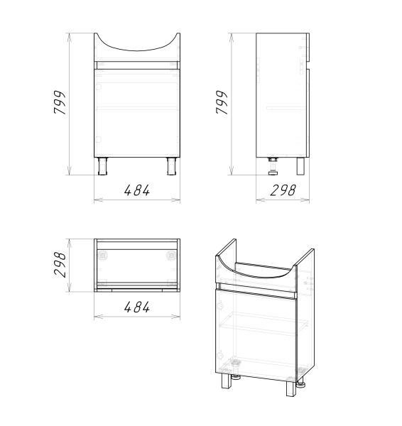 Тумба под раковину в ванной напольная Grossman ПОЛО-50 см, дуб сонома/белая